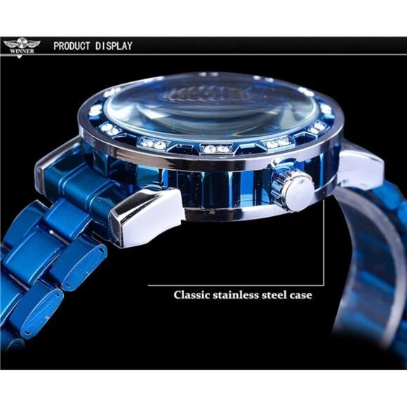 Retro Manual Mechanical Skeleton Watch with Diamond and Carving Flower Craft Men - Picture 6 of 7